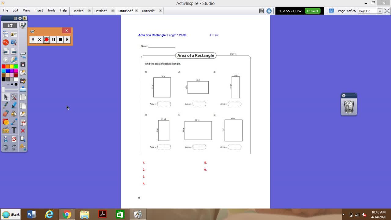 7th Grade Area of Rectangles