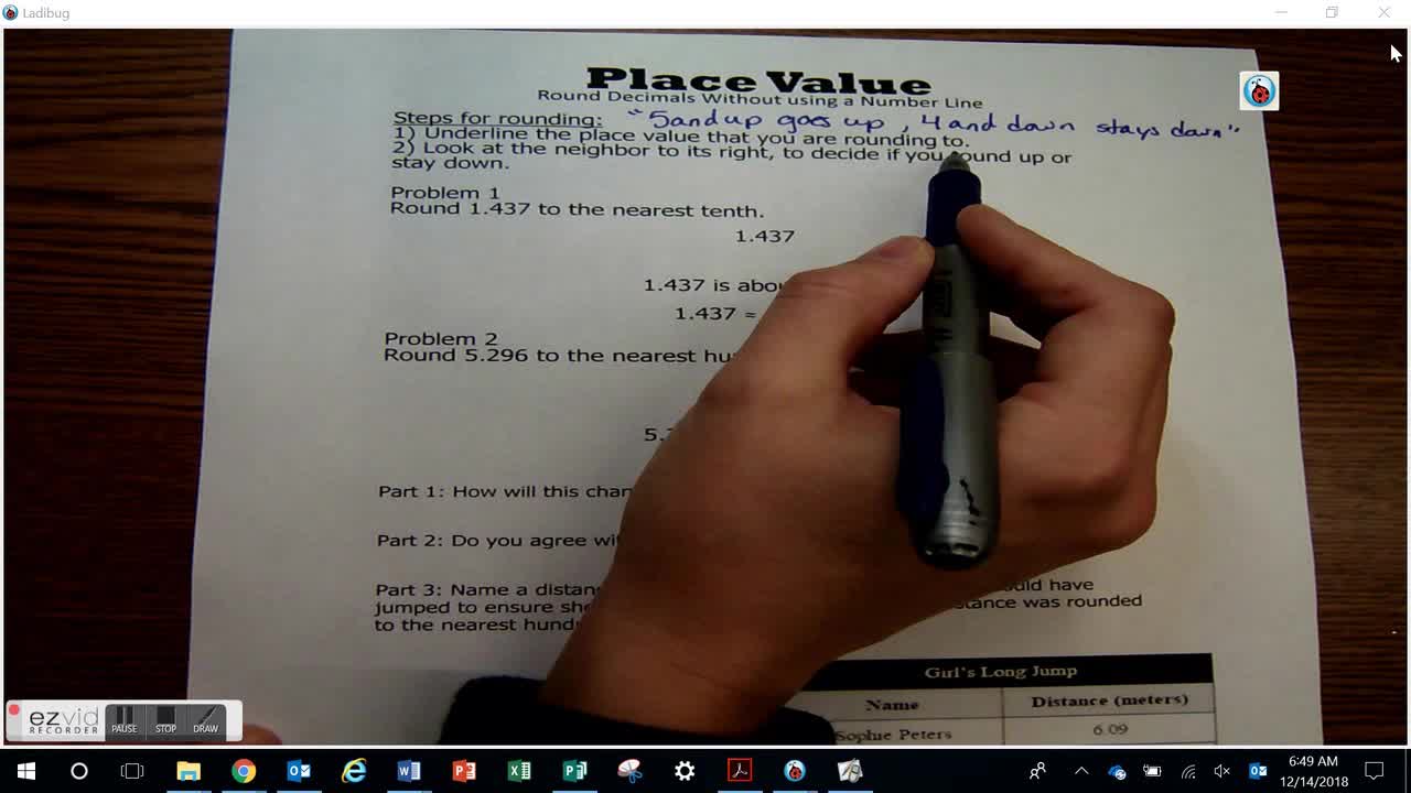 Round Decimals Without using a Number Line Day 53