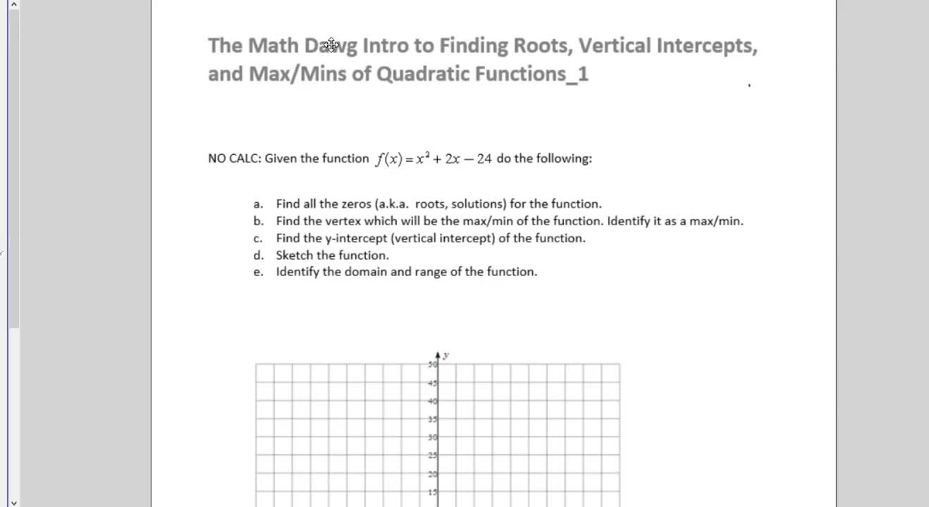 Exercises Intro Analysis of Quadratic Functions_Roots_Extrema_Intercepts_1