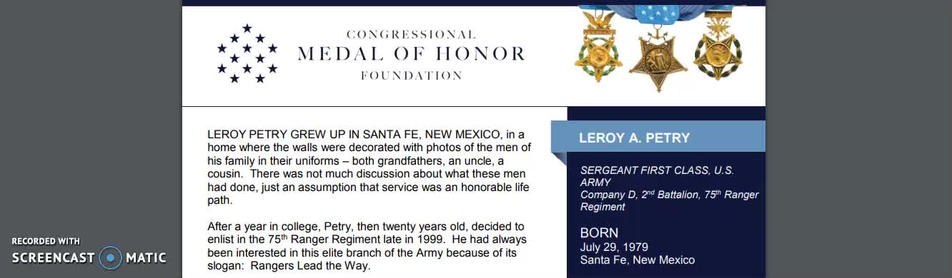 Leroy Petry- Medal  of Honor Profile