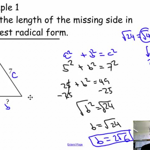 Pythagorean theorem and simplifying radicals