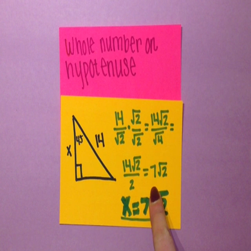 SPECIAL RIGHT TRIANGLES-45,45,90-whole number on hypotenuse